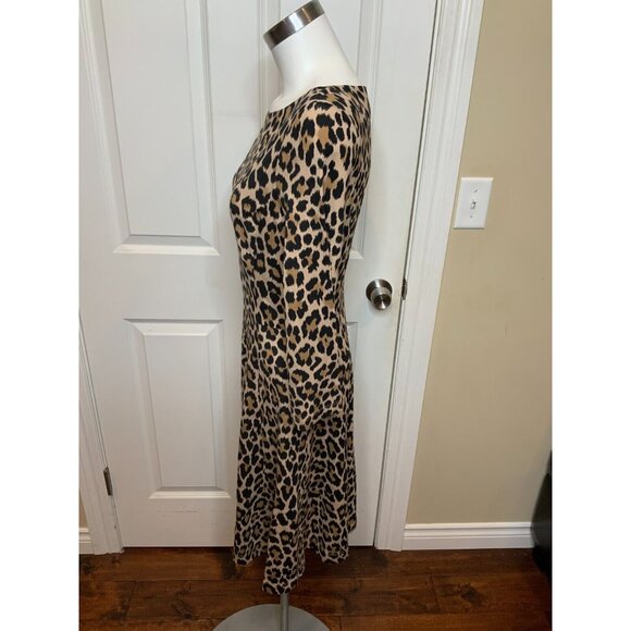 Kate Spade New York Tan & Black Leopard Print Fit & Flare Dress Size 8 - Picture 3 of 5